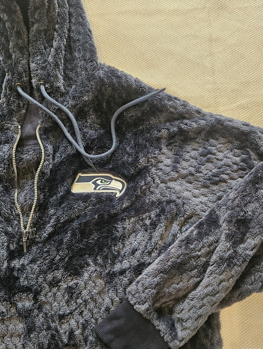 Antigua Seattle Seahawks NFL plush Fleece Womens XL 1/4 Zip Hoodie Blue Logo